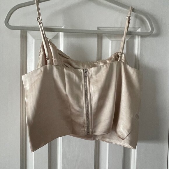 New Lulus Lux'd Out Champagne Satin Crop Top Tank Top Size XL Extra Large - Picture 3 of 11
